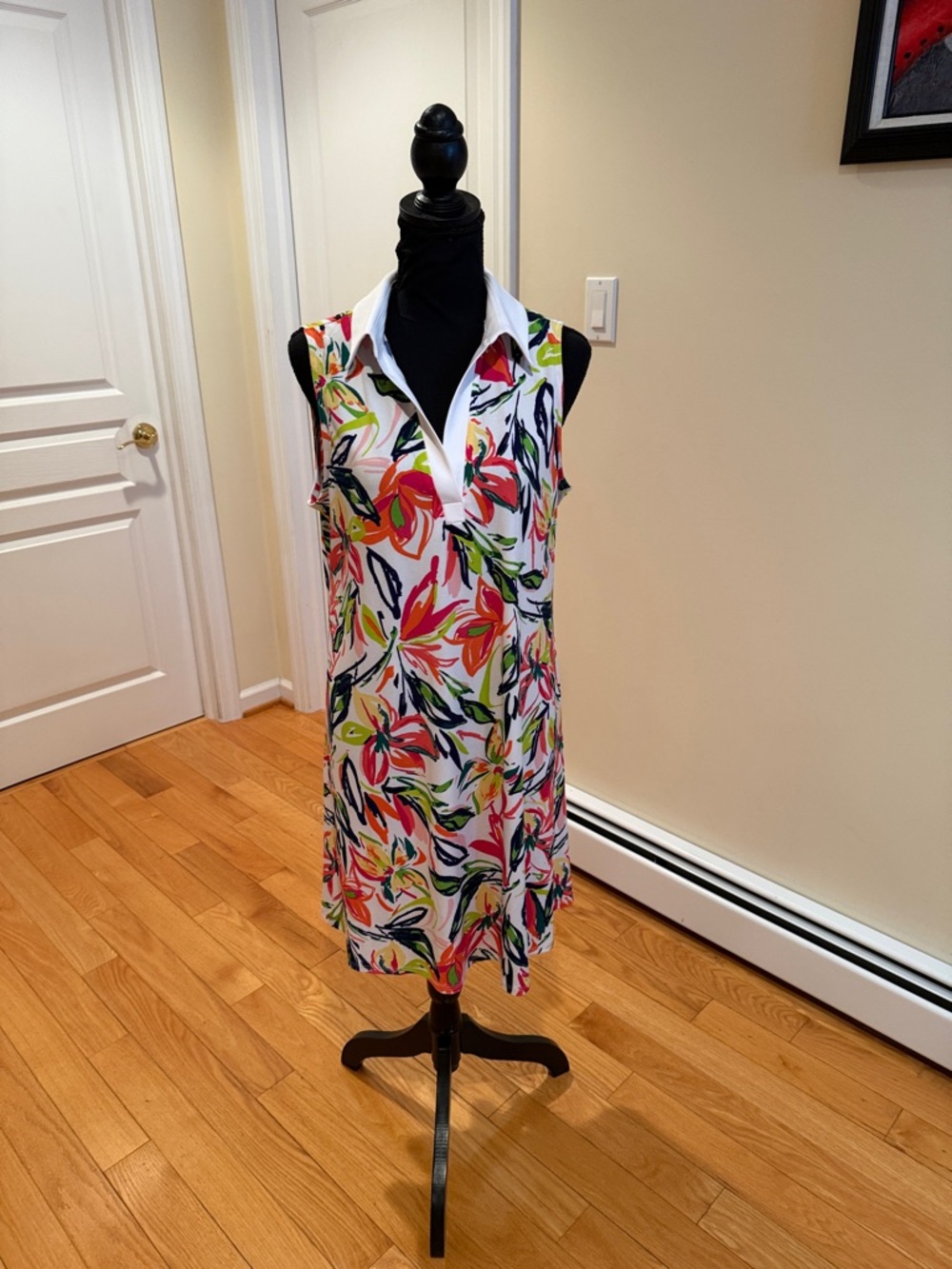 1. State White Dress with Pink, Coral, Green and Navy Floral Print